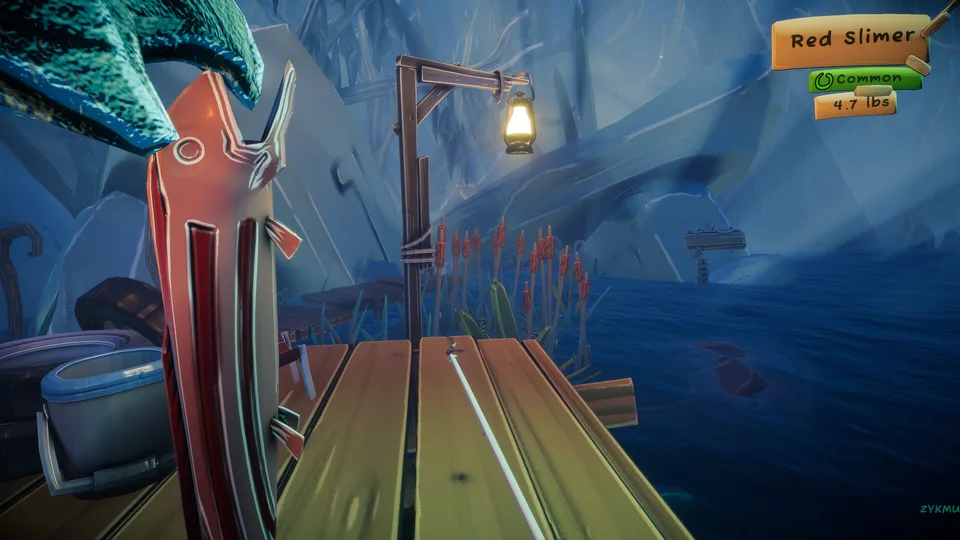 The starting dock and tackle shop in Voodoo Fishin', introducing the official game and demo download options.