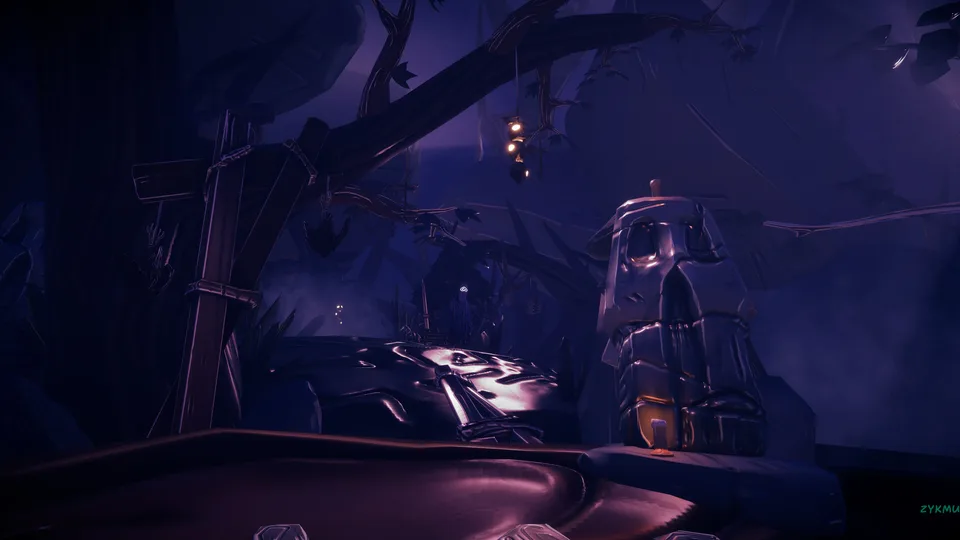 Auntie Brigitte and a glowing cauldron in Voodoo Fishin', providing context for enchanting recipes.